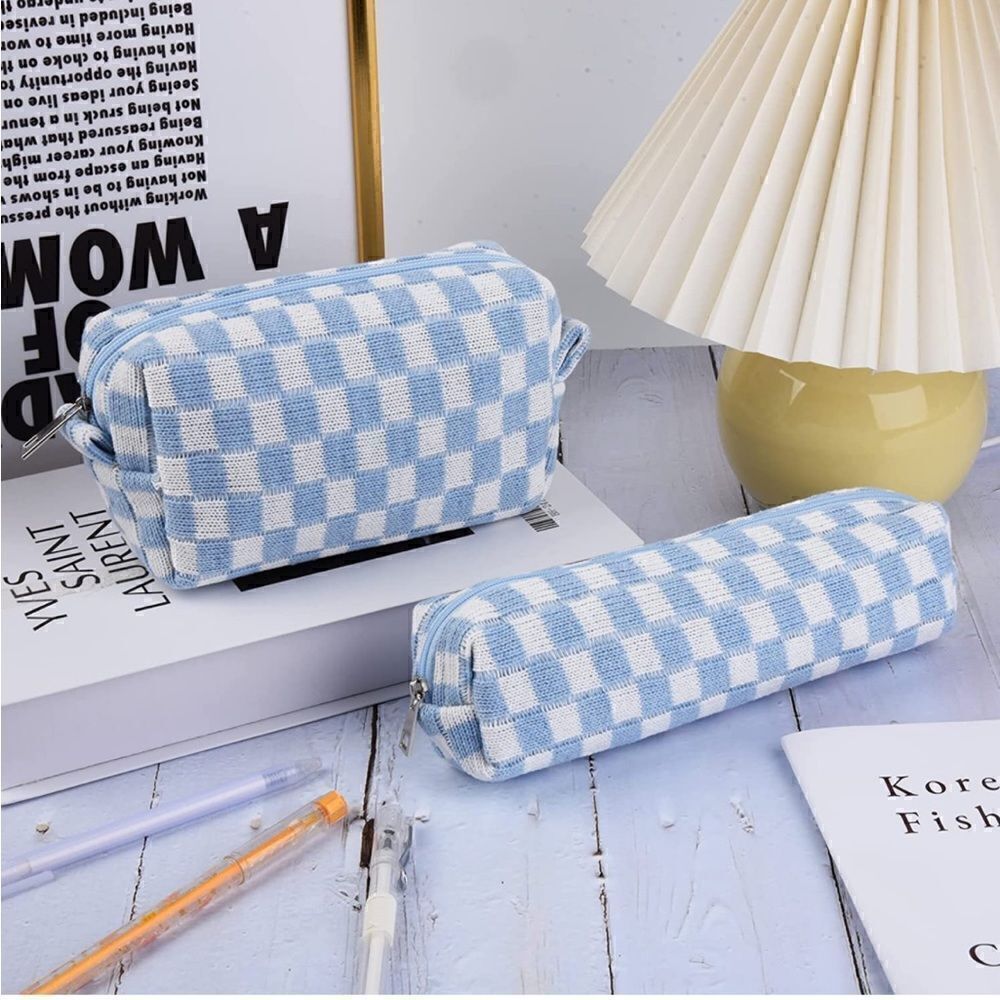 Blue Checkered Makeup Bag Set - Picture 3 of 5